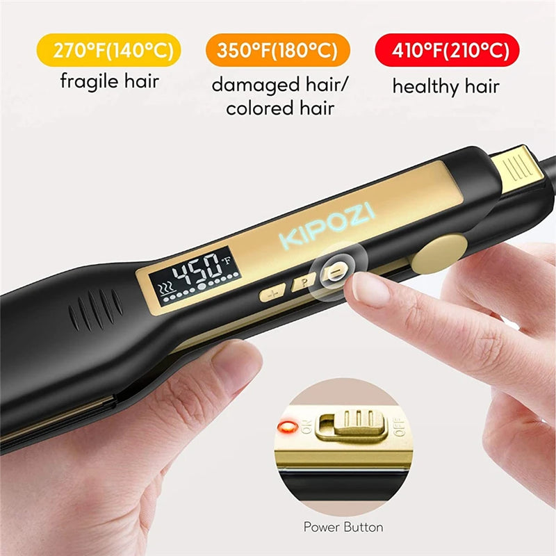 KIPOZI Profissional Titanium Flat Iron Hair Straightener com Display LCD Digital Dual Voltage