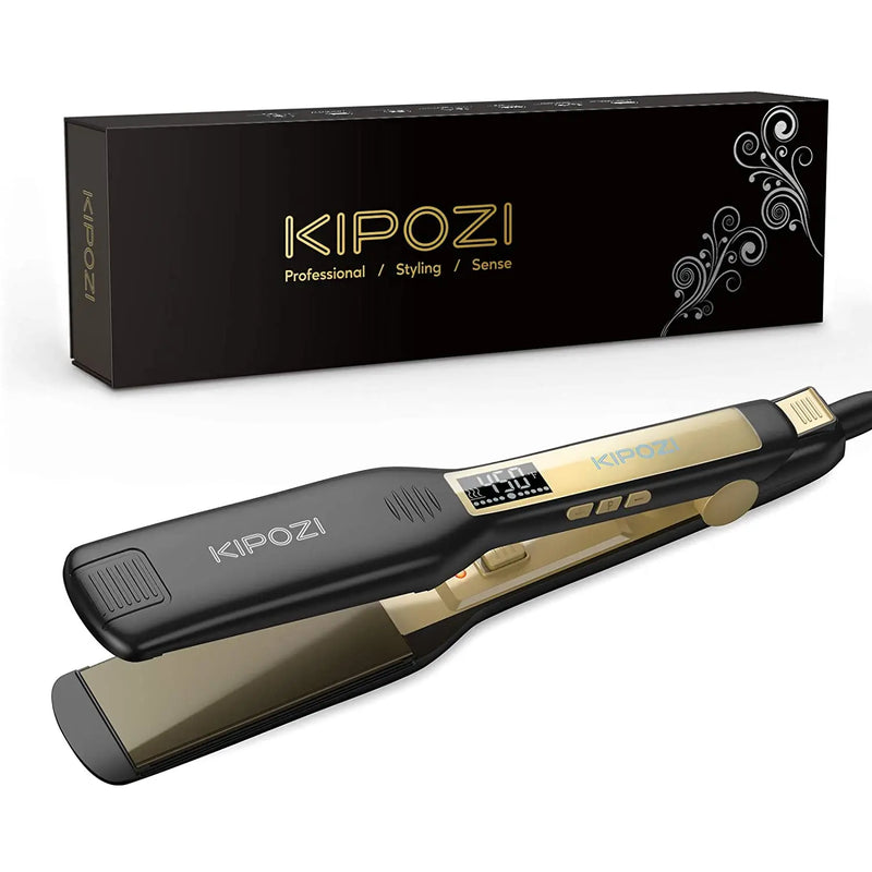 KIPOZI Profissional Titanium Flat Iron Hair Straightener com Display LCD Digital Dual Voltage