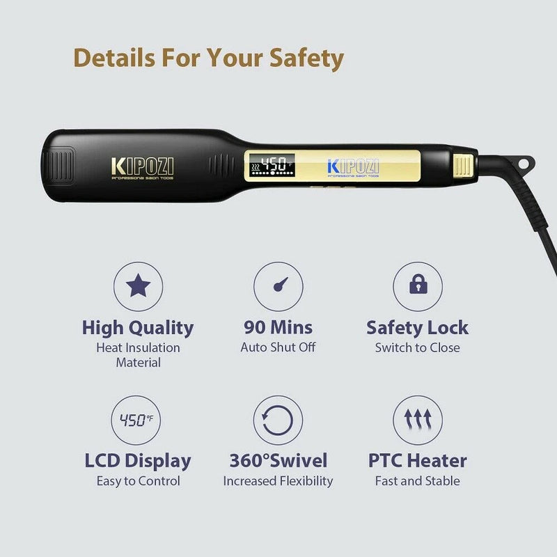 KIPOZI Profissional Titanium Flat Iron Hair Straightener com Display LCD Digital Dual Voltage