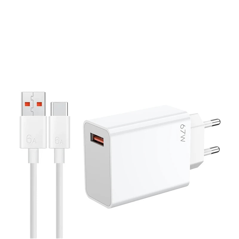 Carregador Xiaomi 67W Turbo Fast Charge EU Adaptador USB Tipo C
