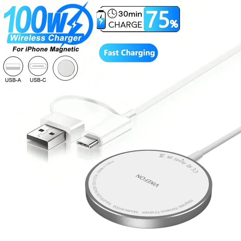Carregador Magnético Sem Fio De 100 W USB + Tipo C para Magsafe IPhone 16 15 14 13 12 Pro Max