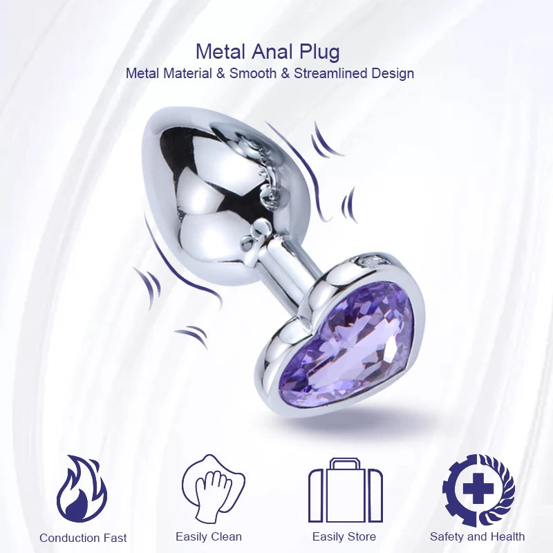 Plug Anal Coração 3 Tamanhos Aço Inoxidável Cristal