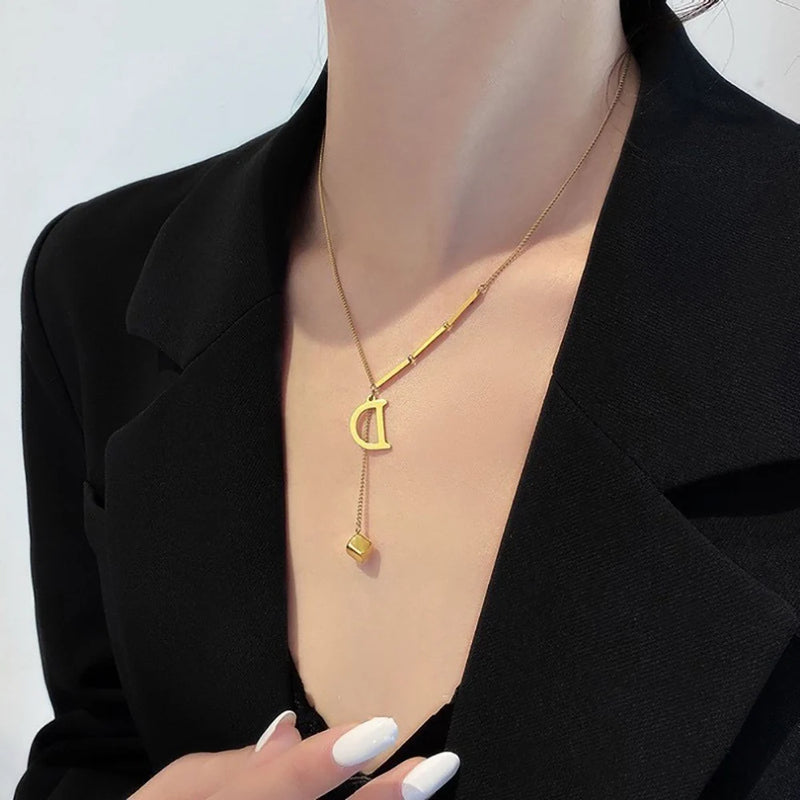 Colar Com Pingente De Letra Inicial De Aço Inoxidável Para Mulheres, Corrente De Cor Dourada Da Moda, Alfabeto A-Z