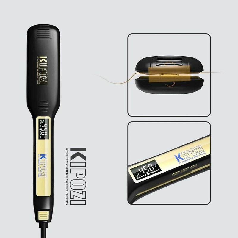 KIPOZI Profissional Titanium Flat Iron Hair Straightener com Display LCD Digital Dual Voltage