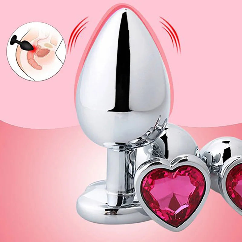 Plug Anal Coração 3 Tamanhos Aço Inoxidável Cristal