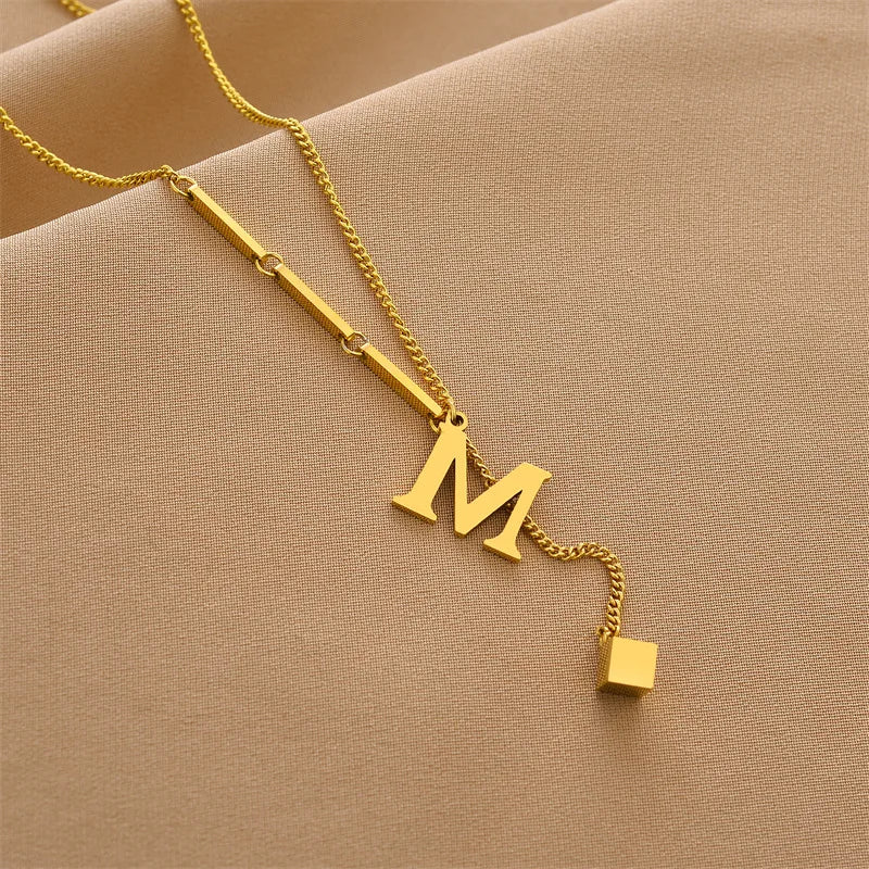 Colar Com Pingente De Letra Inicial De Aço Inoxidável Para Mulheres, Corrente De Cor Dourada Da Moda, Alfabeto A-Z